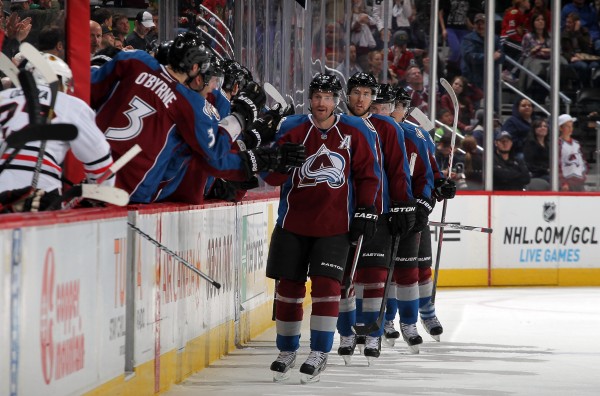 DENVER, CO - MARCH 18: Milan Hejduk #23 of the Colorado Avalanche celebrates a goal against the Chicago Blackhawks at the Pepsi Center on March 18, 2013 in Denver, Colorado.  (Photo by Michael Martin/NHLI via Getty Images)