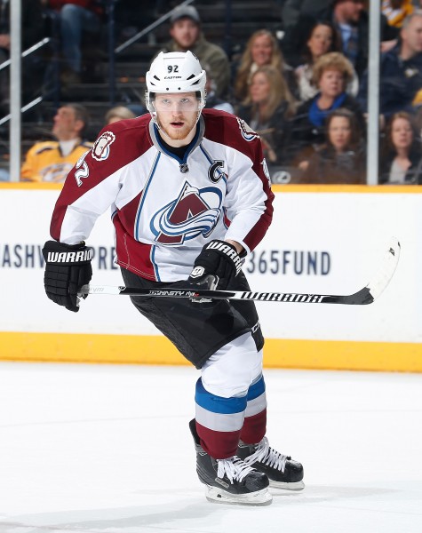 NASHVILLE, TN - JANUARY 27: Gabriel Landeskog #92 of the Colorado Avalanche skates against the Colorado Avalanche during an NHL game at Bridgestone Arena on January 27, 2015 in Nashville, Tennessee. (Photo by John Russell/NHLI via Getty Images)